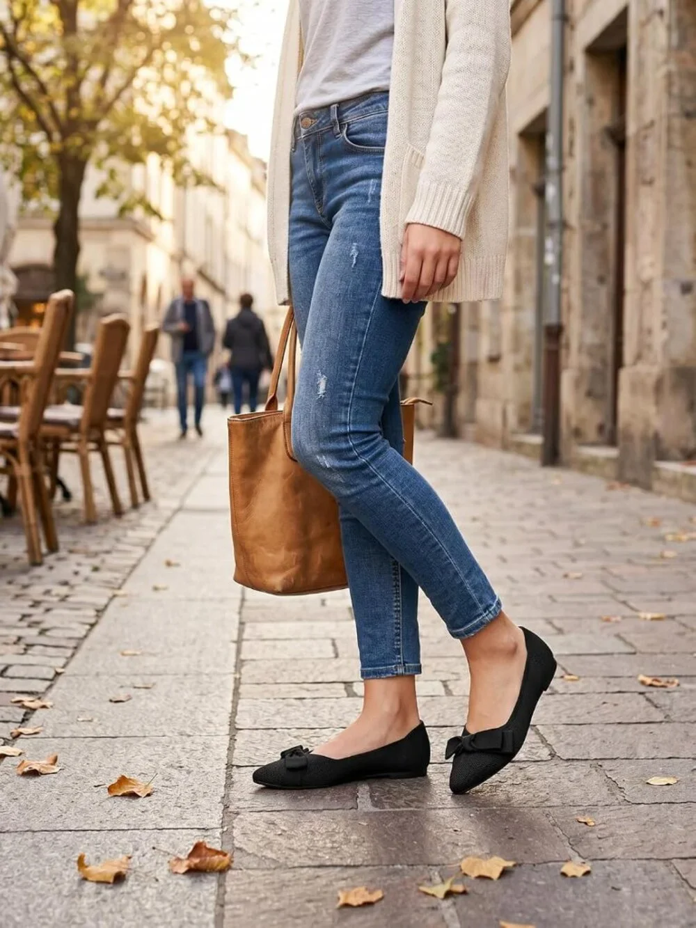 Women's Black Pointed Toe Comfortable Dressy Knit Bow Casual Ballet Flat Shoes